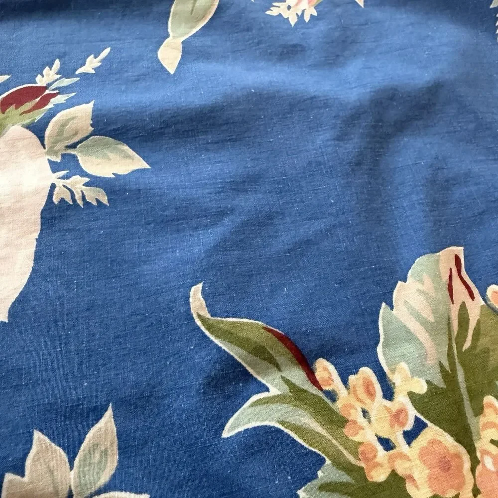 Vtg Ralph Lauren 16” Blue Floral Cotton Pillow Cover W/Ruffle Cottage